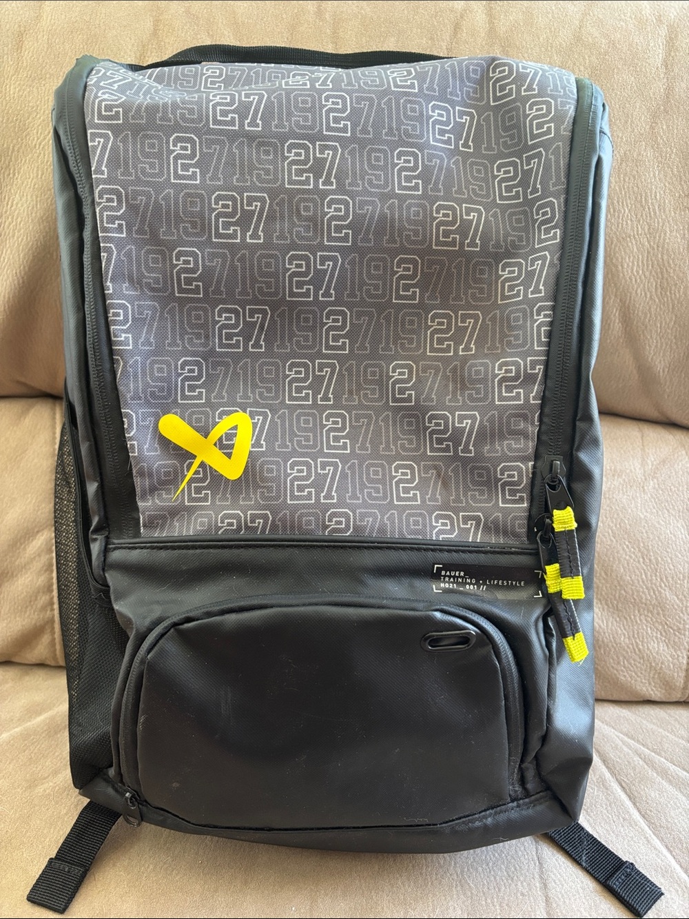 Bauer Gray, Black & Yellow Patterned Backpack